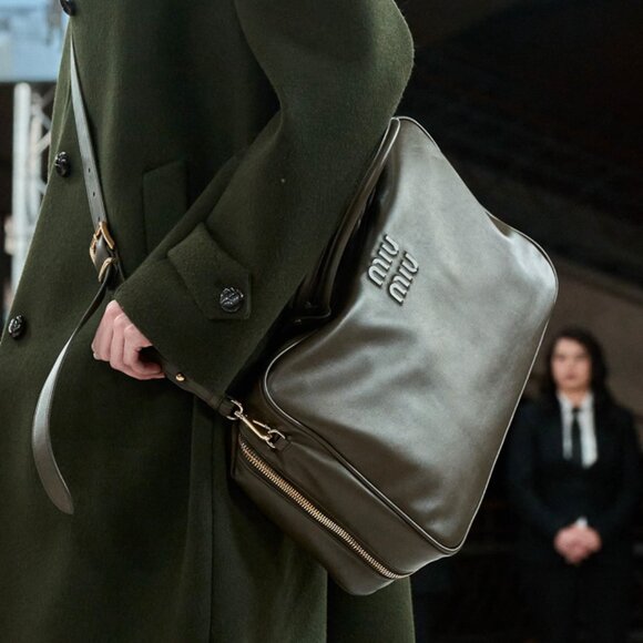 Miu Miu Beau Top Handle Leather Bag w/ strap in Military Green - Picture 9 of 13